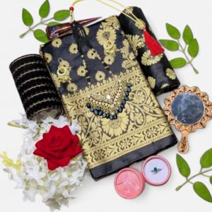 Black saree gift packag. টাঙ্গাইলের কাতান শাড়ি