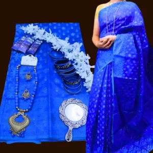 Blue color jamdani saree combo packag. tangailer saree